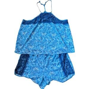 Venus Blue Lace Cami Shorts Pajama Set tank top Chiffon Women Xl Floral 2 Piece
